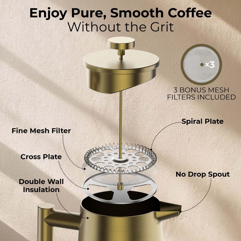 Gold French press coffee maker