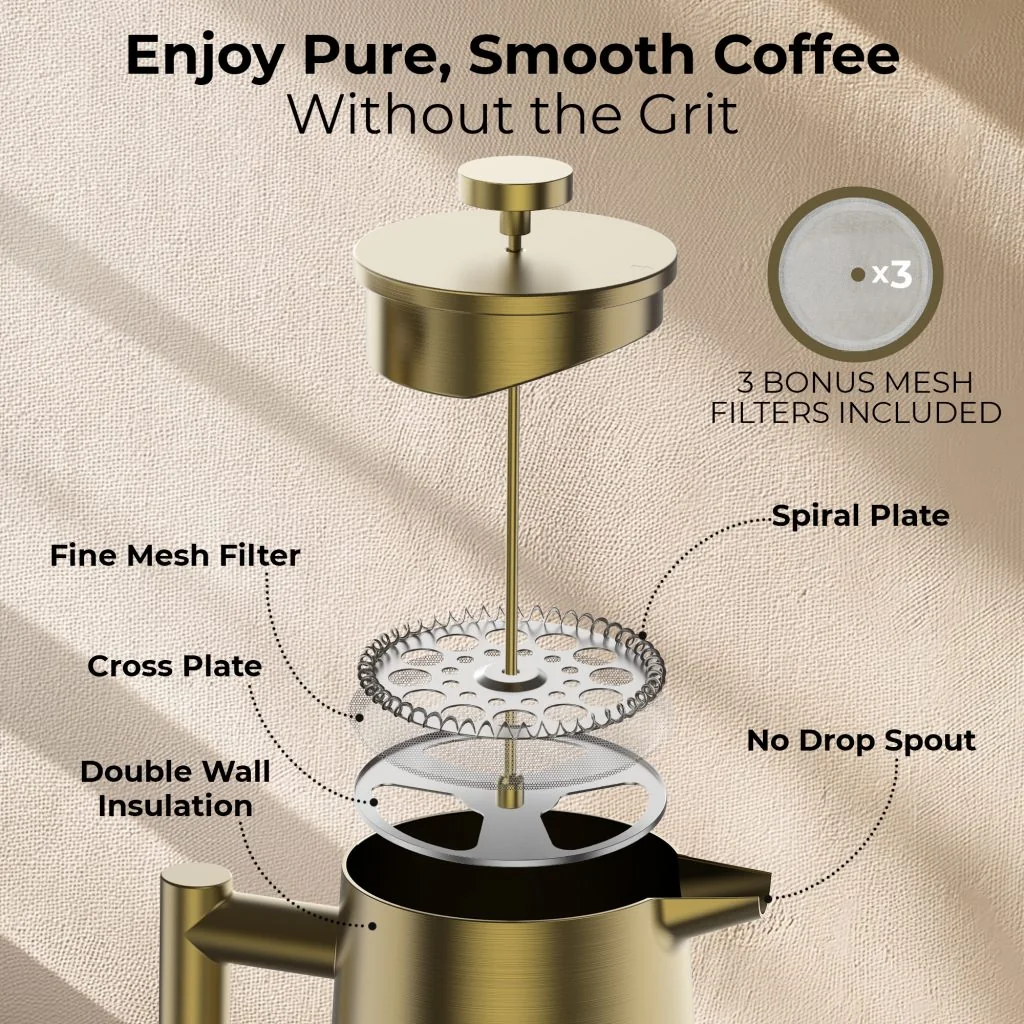 Gold French press coffee maker