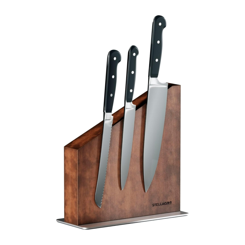 Magnetic wood knife block
